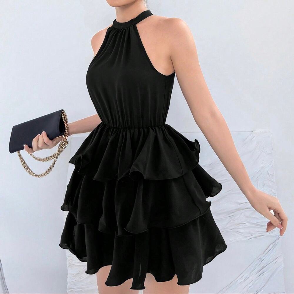 Romantic Hut High Neck Sleeveless Ruffled Sleeveless Women's Dress Size XL